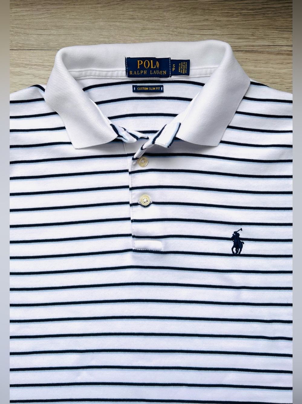 Men's Polo by Ralph Lauren White and Navy Striped Polo Shirt - Small - Picture 2 of 8